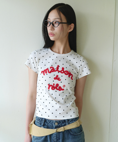 MAISON DE ROLA EMBROIDERY DOT T-SHIRT WHITE