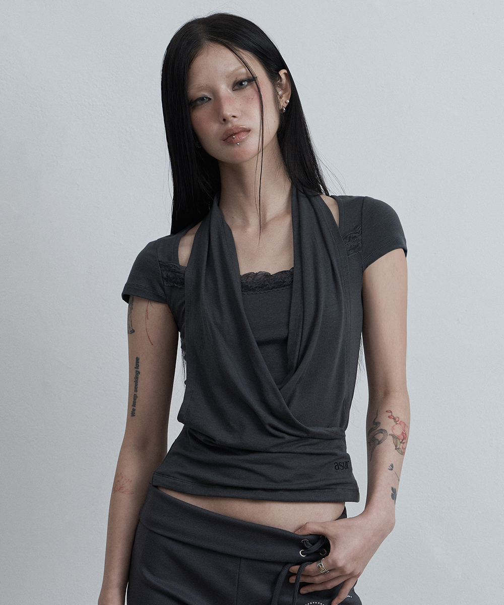 Футболка с кружевным хомутом Charcoal
