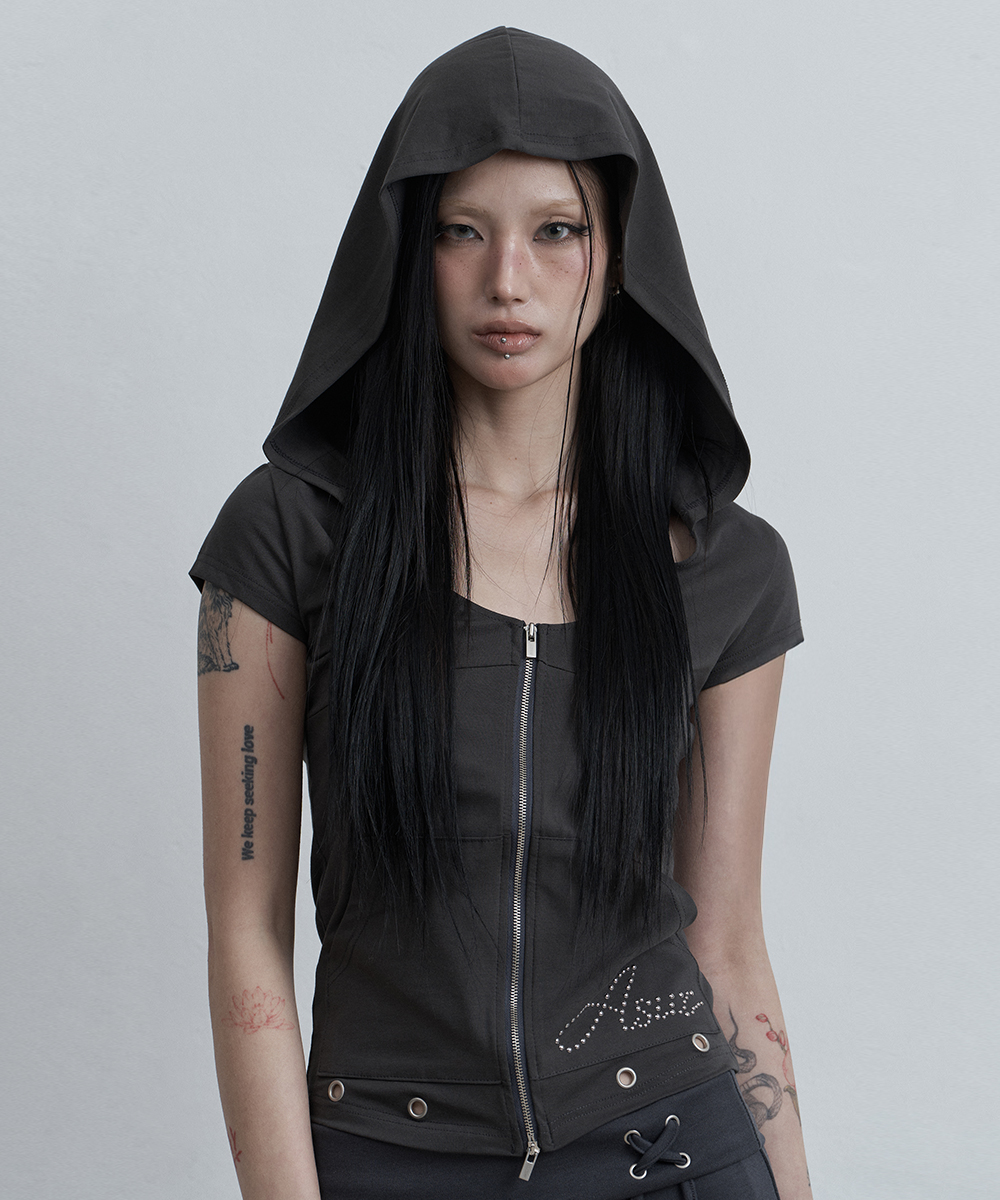 INCISION BROAD HOOD ZIP-UP CHARCOAL