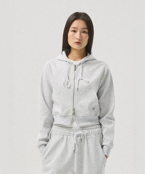 Aro Cropped Zip-Up Hoodie_WHITE MELANGE