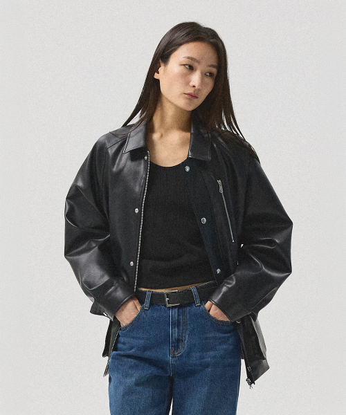 Varen Faux Leather Field Jacket_BLACK