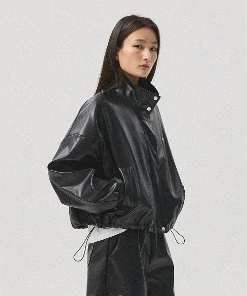Nico Faux Leather Wind Short Jacket_BLACK