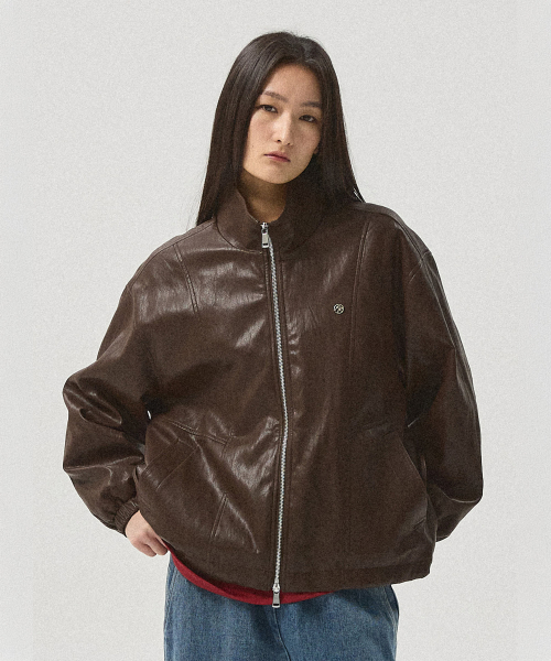 Lev Faux Leather Windbreaker Jacket_BROWN