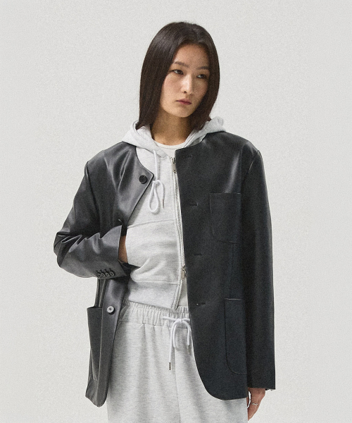 Theo Faux Leather Round Jacket_BLACK