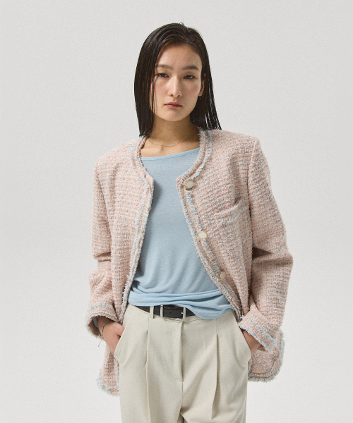 Lune Color-Mix Tweed Round Jacket_PINK