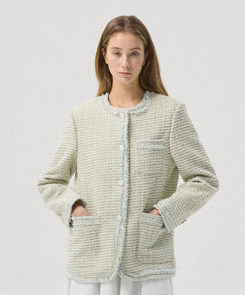 Lune Color-Mix Tweed Round Jacket_CREAM