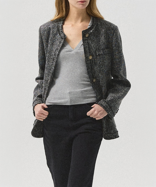 Vero Vintage Tweed Round Jacket_BLACK