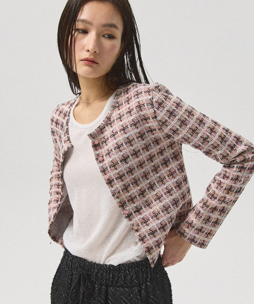 Elira Tweed Jacket Cropped Cardigan_PINK