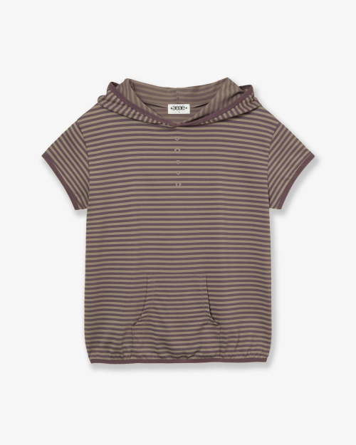 STRIPE HALF SLEEVE HOODIE [PURPLE]