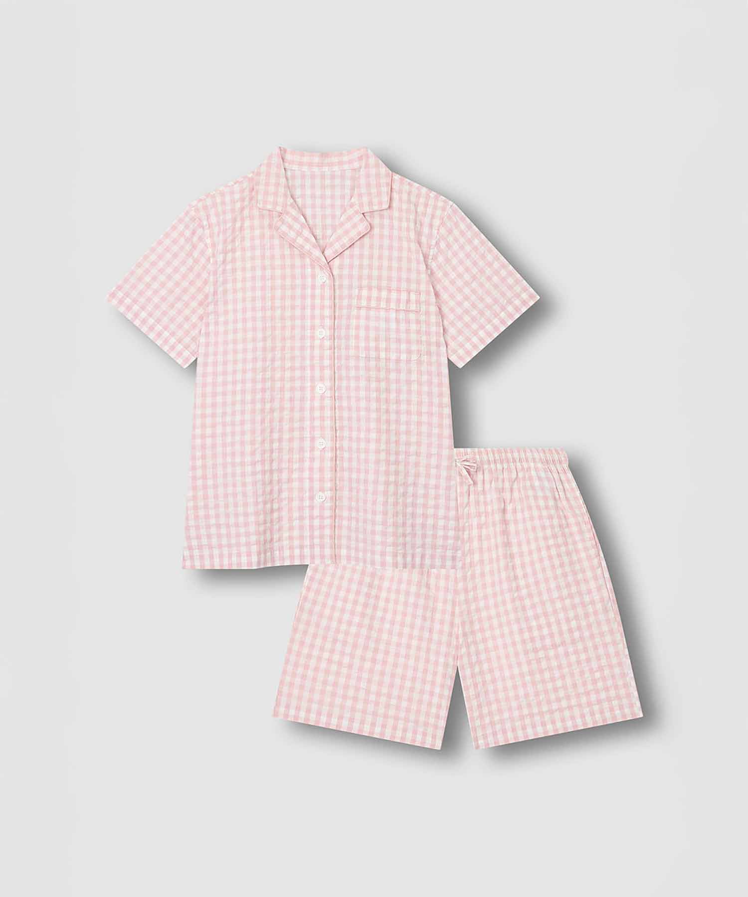 Женская пижама с шортами из сирсакера_Light Pink