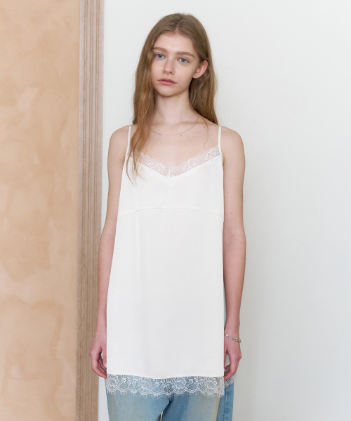 SATIN LACE SLIP DRESS_CREAM