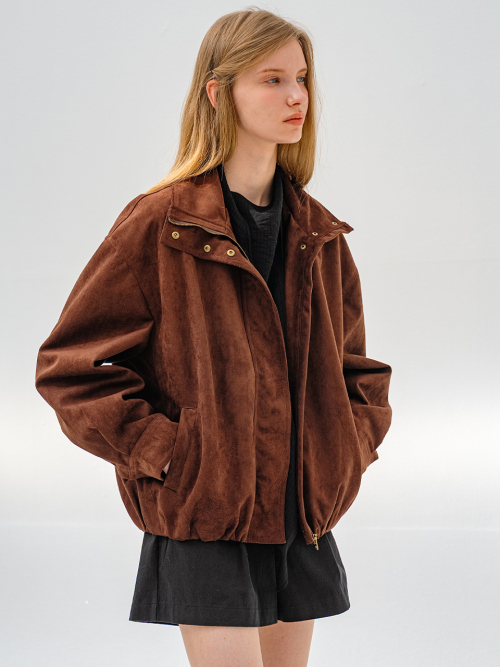 Замшевый бомбер loose fit с высоким горлом BROWN