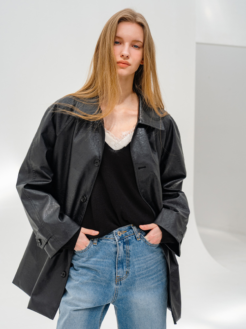 Оверсайз кожаная куртка BLACK