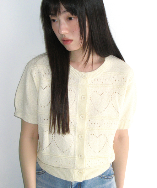 HEART CROCHET SHORT Рукав Кардиган IVORY
