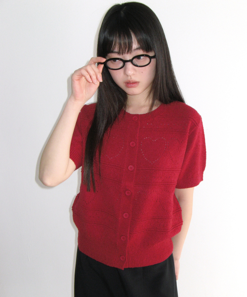 HEART CROCHET SHORT Рукав Кардиган Красный