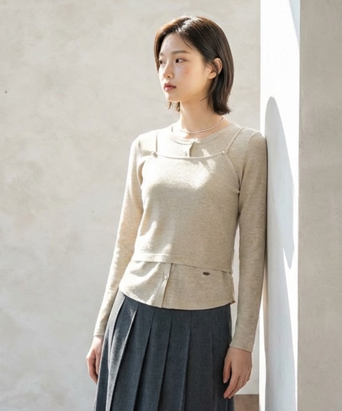 Комплект: трикотажный топ и кардиган из мериноса MET Daily Beige