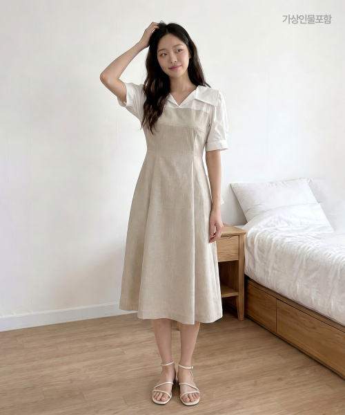 오픈카라 우븐매칭 롱원피스 RMOWG24R12