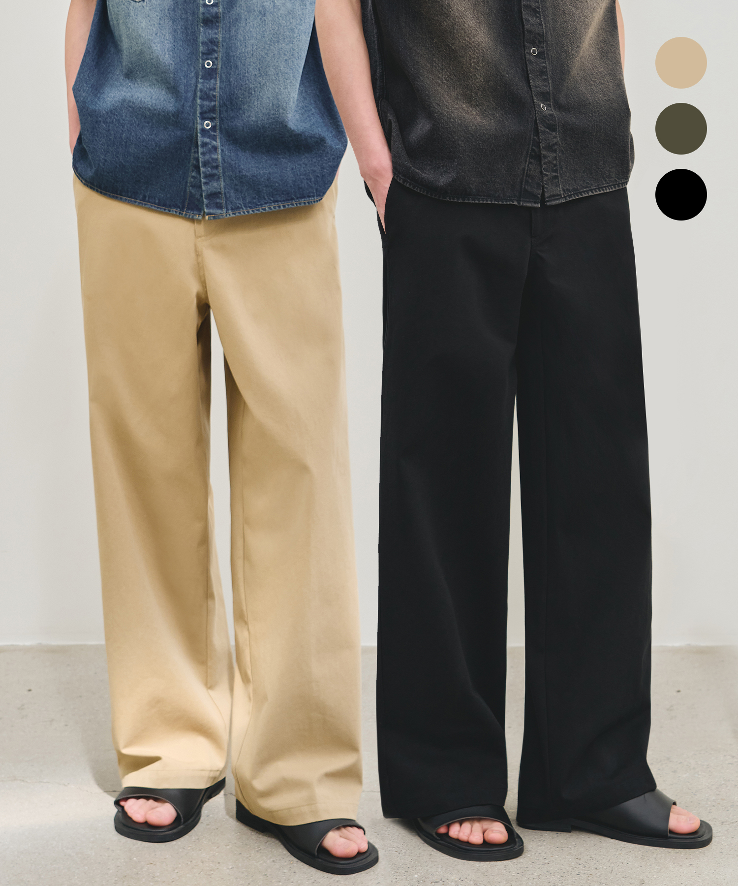 WASHED SEMI WIDE COTTON CHINO Брюки [ 3 COLOR ]