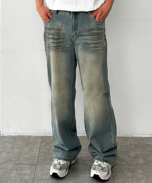 Слегка широкие джинсы с эффектом стирки Beige Indigo