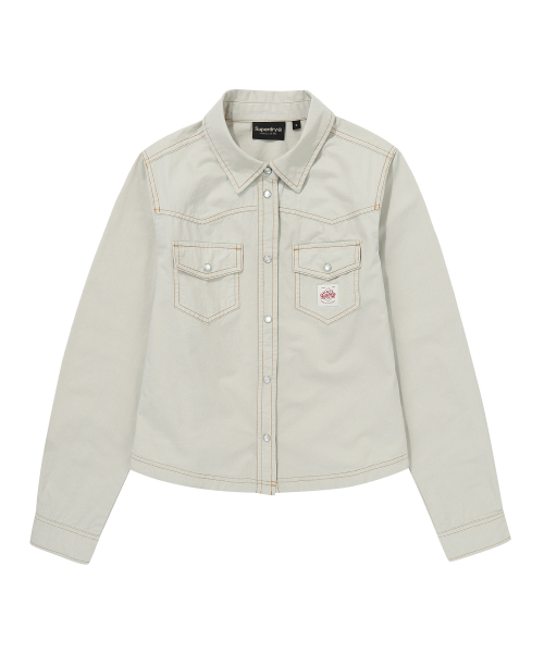 Женская рубашка в стиле вестерн с контрастной строчкой BEIGE SDFIRAP40BEG