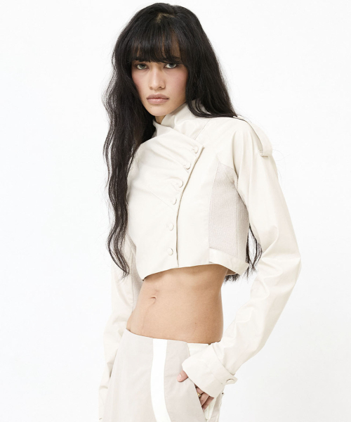 FRONT складка CROPPED кожа куртка бежевый