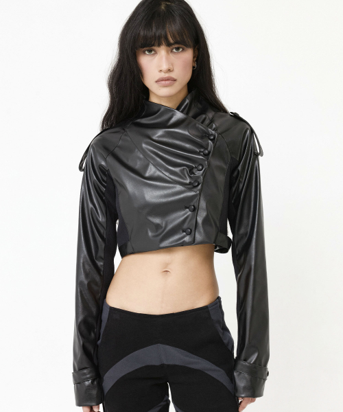 FRONT складка CROPPED кожа куртка черный