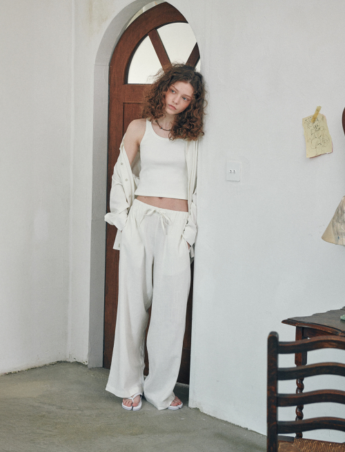 Loen лен Longsleeve рубашка широкий брюки набор Ivory