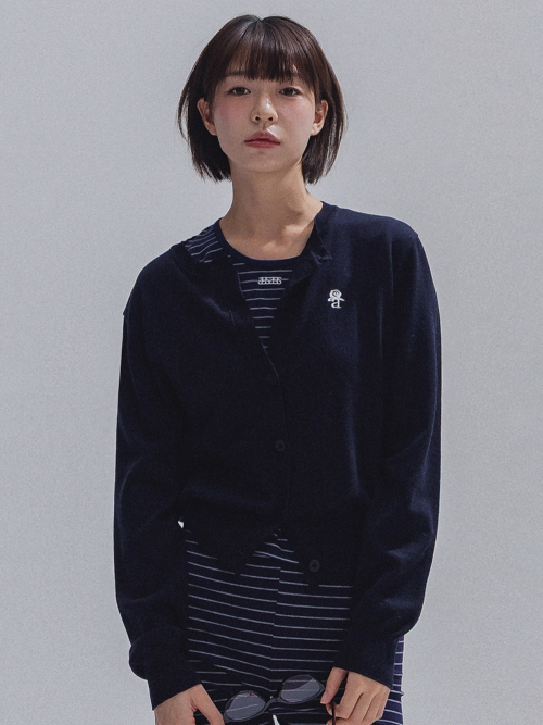 цветочный Logo шерсть Cardigan_NAVY