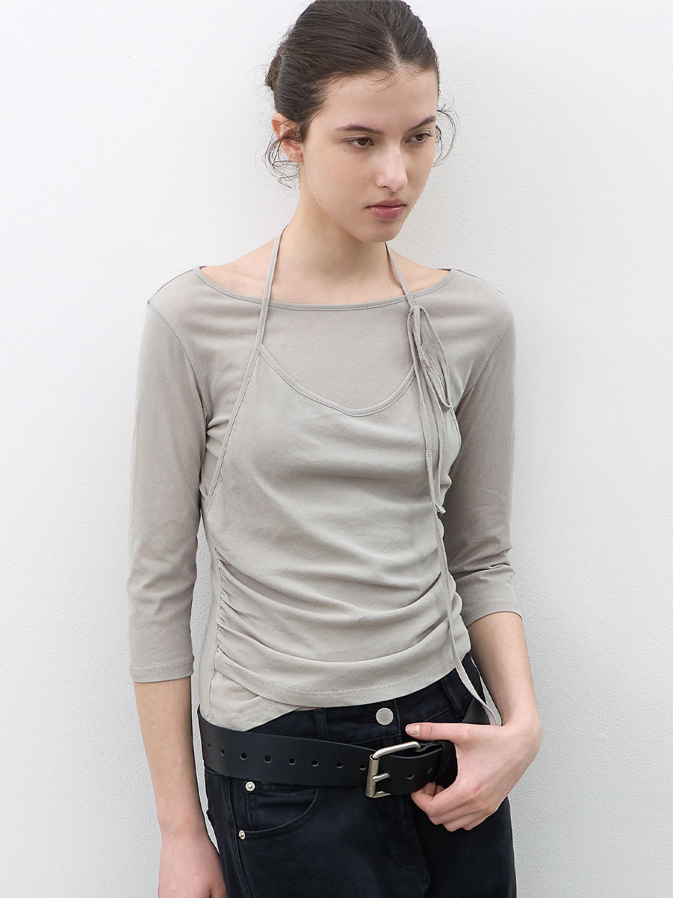 HALTER LAYER SHRRING TEE (T-7208)