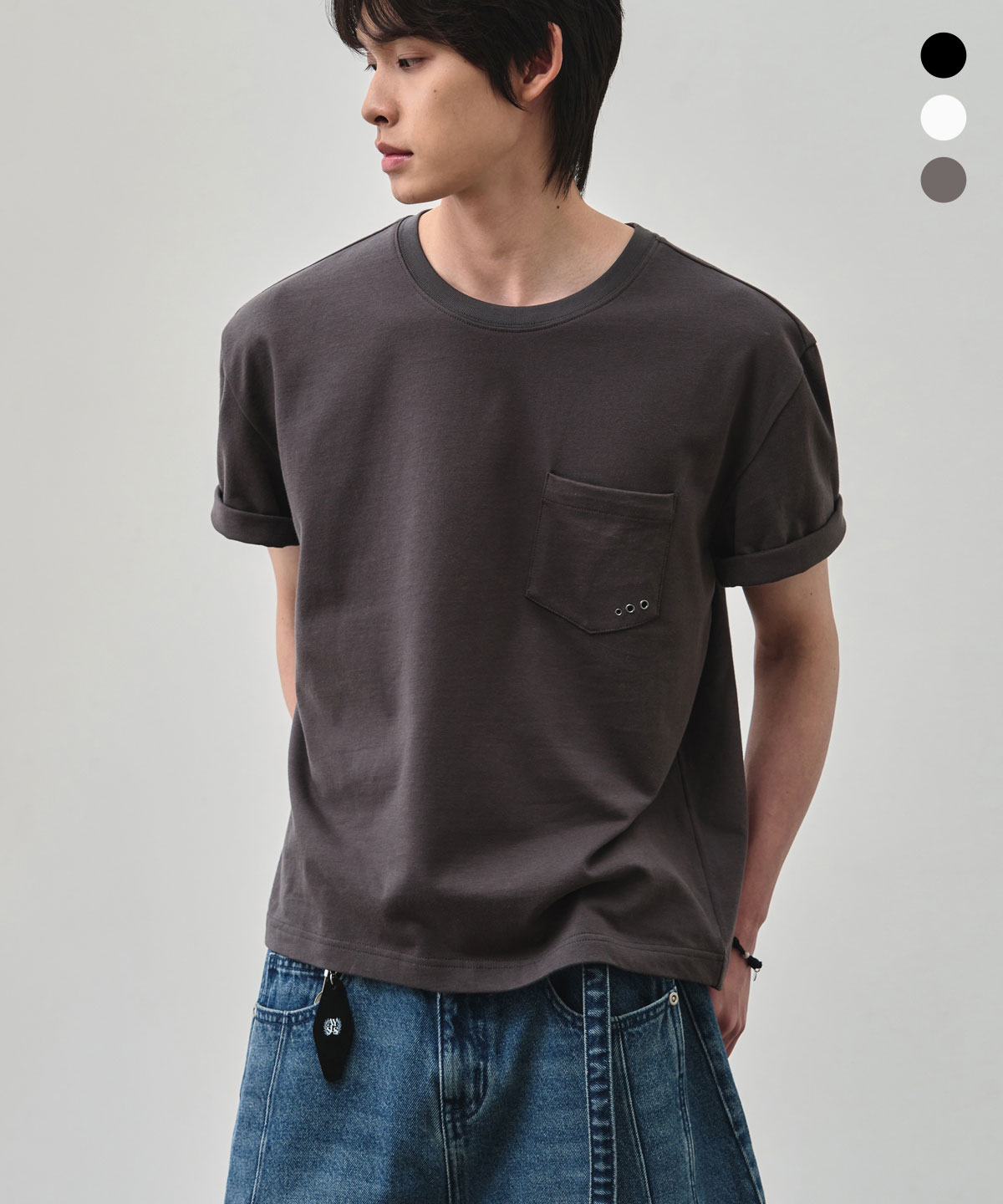 FLOW EYELET POCKET CROP HALF T-рубашка [3COLOR]