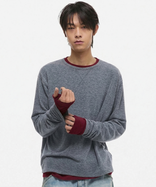 [Onflix x DNSR] Layered Boat-Neck лонгслив Grey/Burgundy