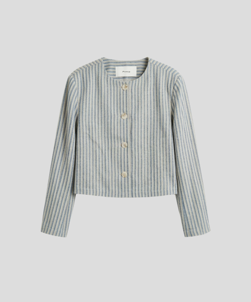 Укороченный жакет в полоску с круглым вырезом [Beige/Blue]