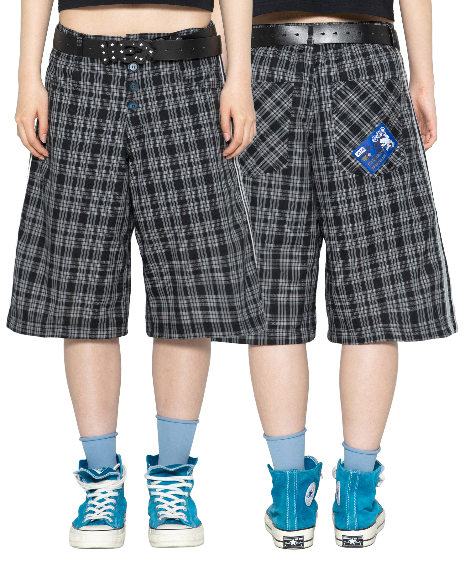 Клетчатые бермуды с полосками GZP003 GLACK x JIKKO (BLACK)