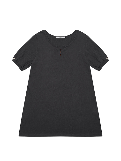 WRINKLE PUFF MINI DRESS [NAVY]