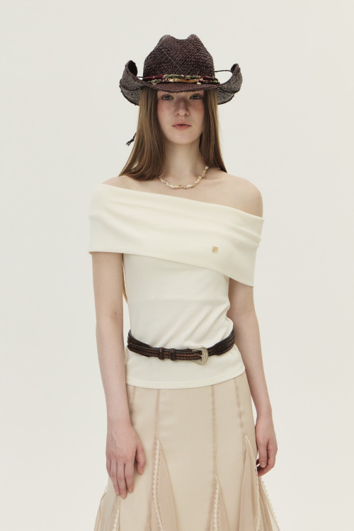Pointelle Off Shoulder топ, Ivory