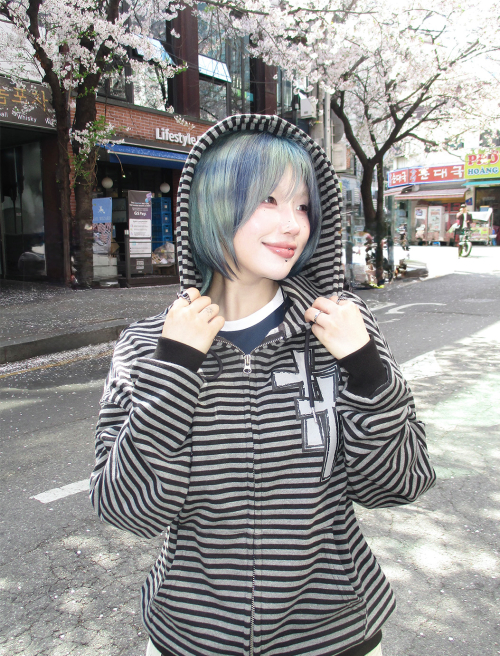 Худи на молнии Stripe Cross Hood Zip-Up