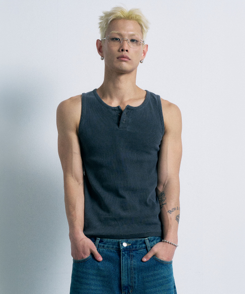 Майка хенли Washed Ring Snap Charcoal