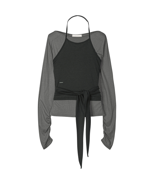 W.(SET)Tie Detail Layered Set Top [DGRAY]_SEWTS025DGRAY