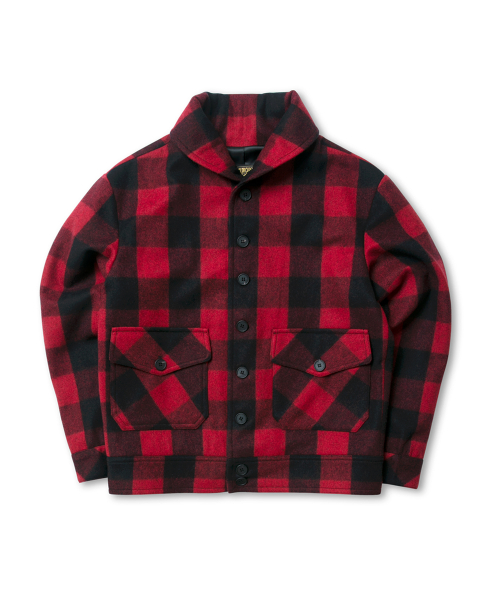 BLACK PP CCC Buffalo Plaid Shawl Collar Jacket