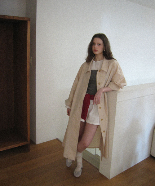 A-line Trench Coat-Yellow Beige