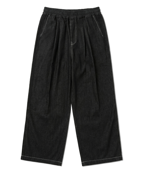 Широкие джинсы на резинке с защипами LP7DU472_BLACK