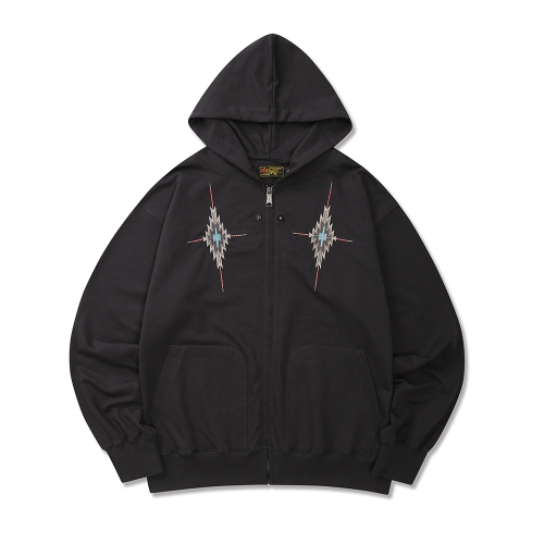 Navaho Embroidery Zip-up Hoodie Charcoal