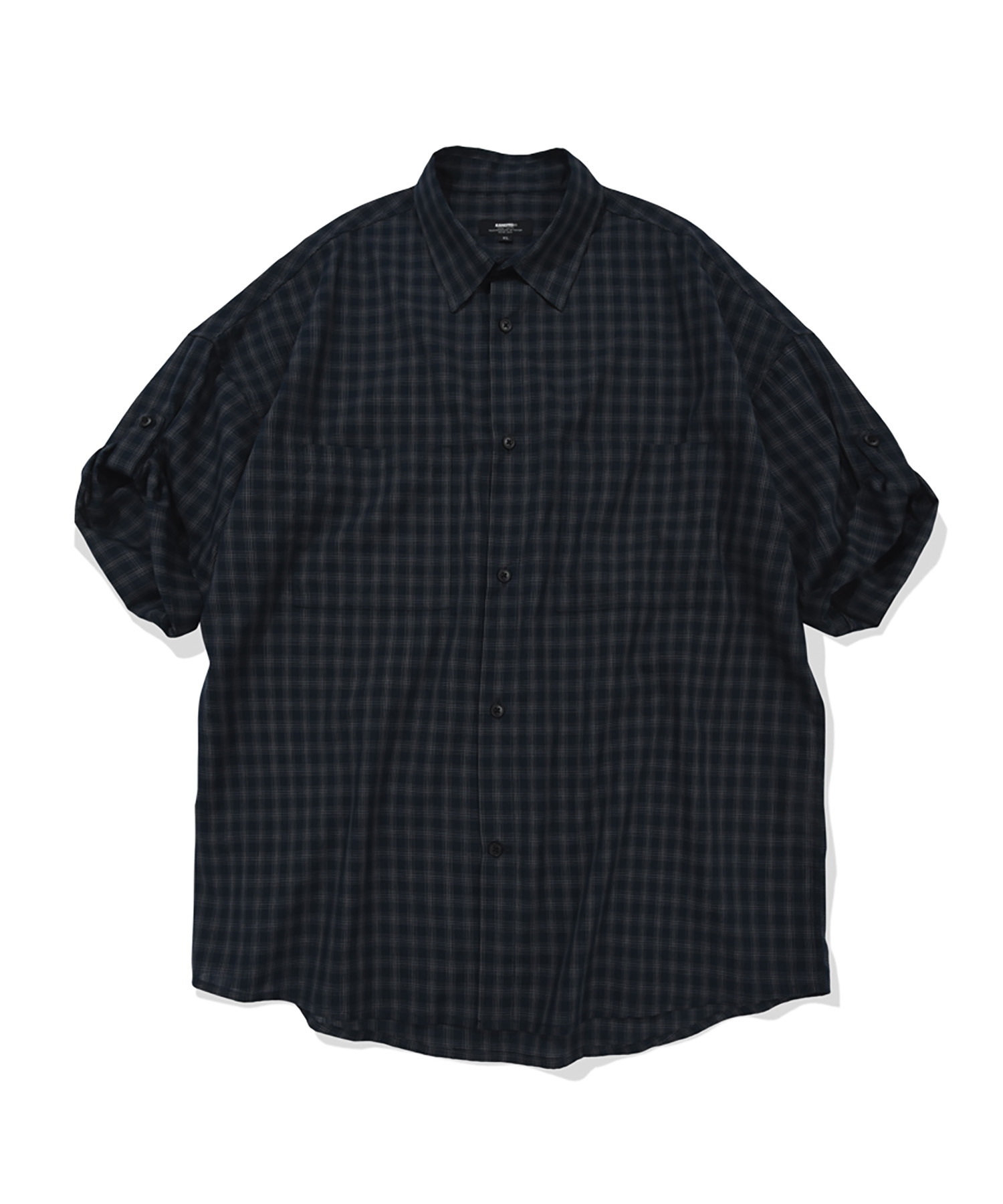 CHECK ROLL-UP HALF SHIRT (NAVY WHITE)