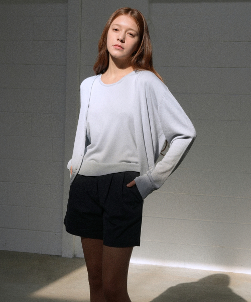 Logo Embroidered Cardigan & Sleeveless Set (sky blue)