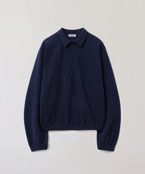 Long Placket Polo Tee - Navy