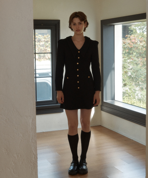 아노에틱 ANC COLLAR TWEED MINI DRESS_BLACK