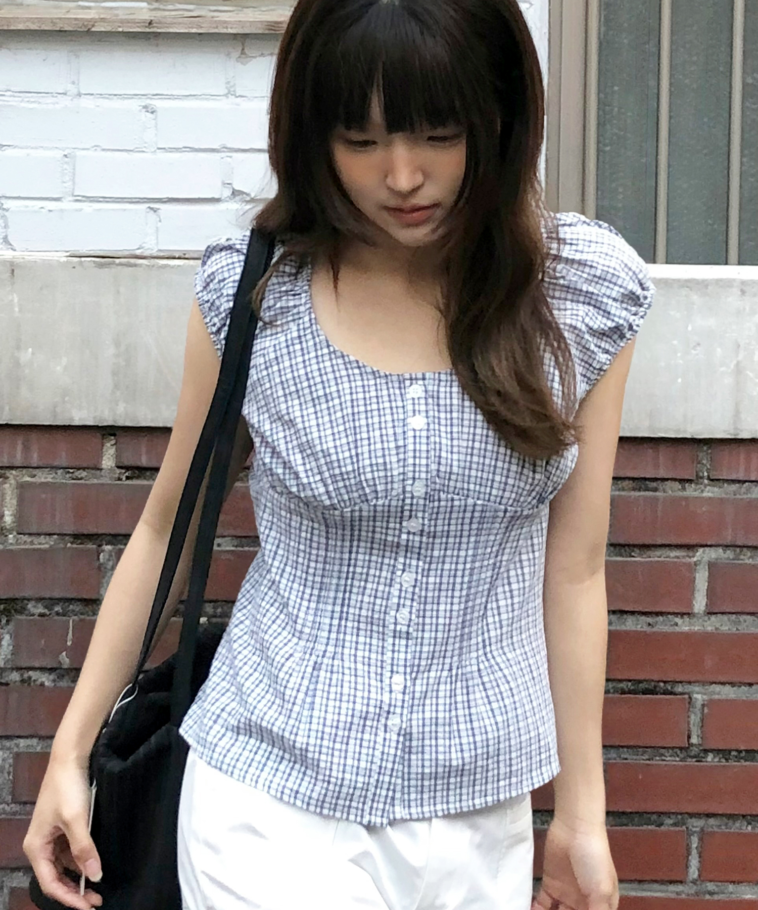 Ivy Puff Cap Blouse-Navy