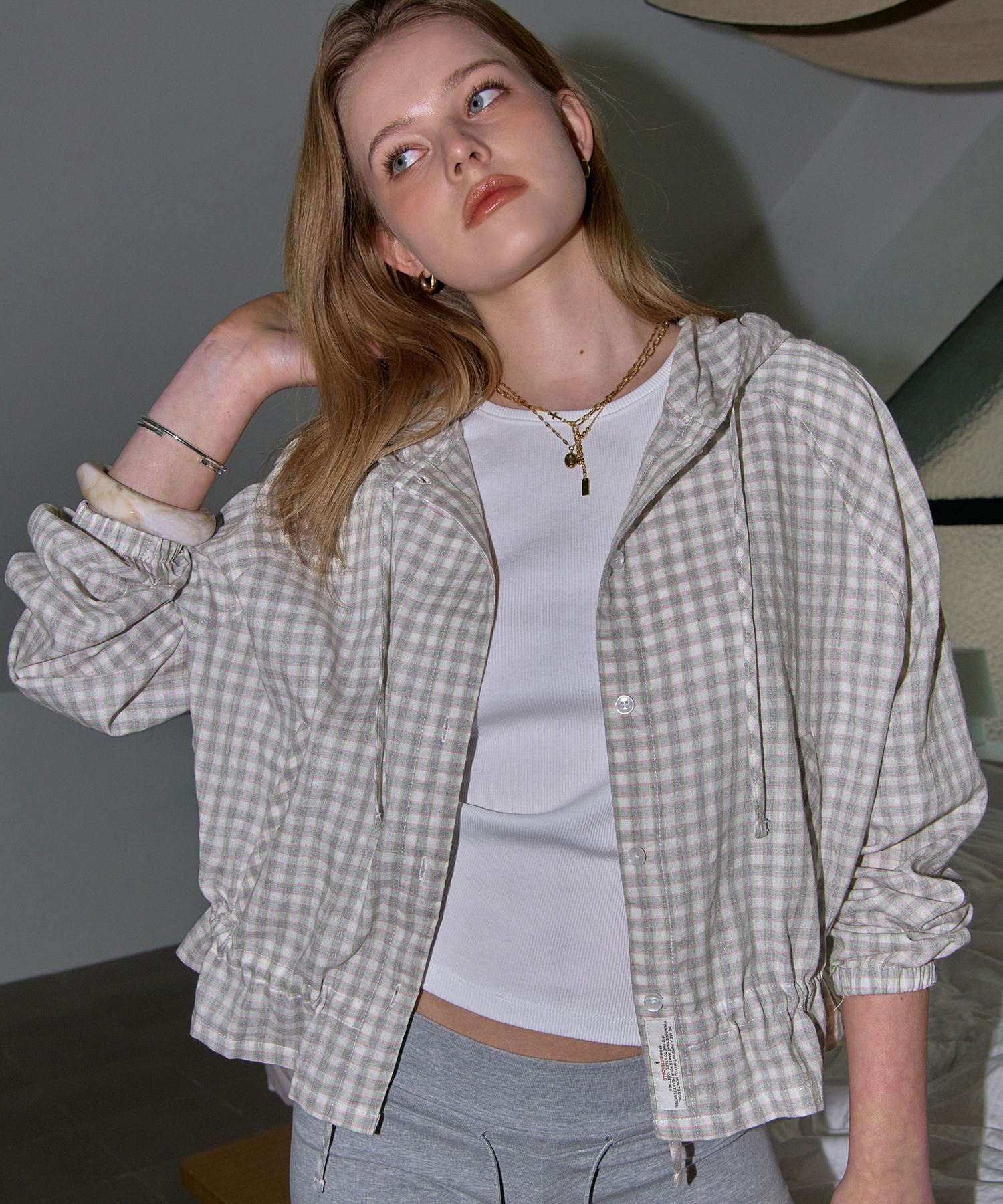 Cindy Hoodie Crop Shirt Jacket-Grey