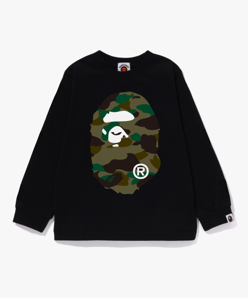 베이프 키즈 퍼스트 카모 빅 에이프 헤드 롱슬리브 티셔츠(KIDS) BLACK / GREEN