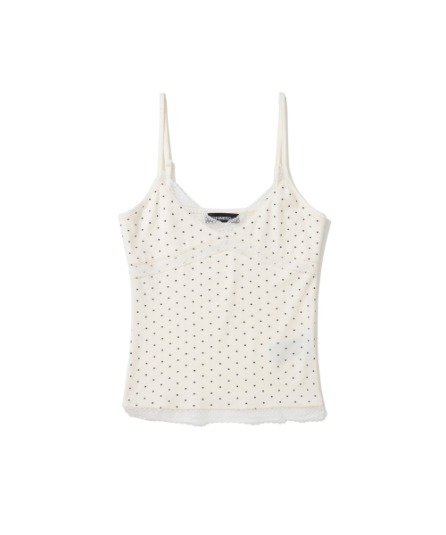 W Polka Dot Lace Trim Sleeveless - White